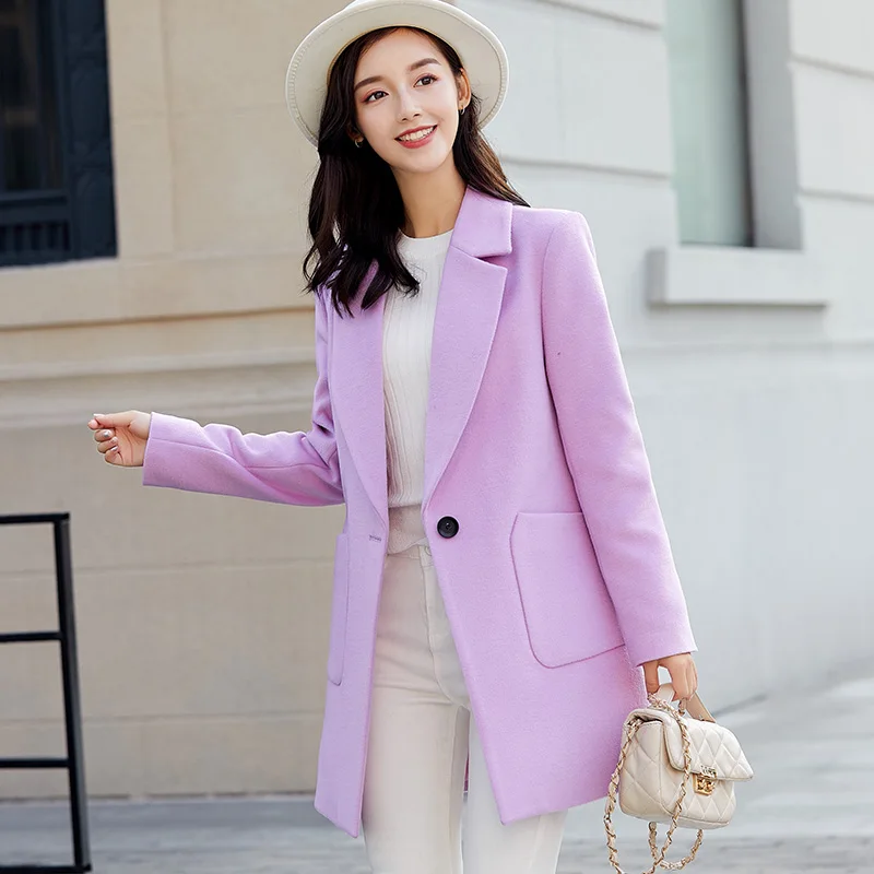 

Autumn Winter Wool Blend Coat Women Office Work Long Coats Lady Slim Turn-down Collar Outwear Elegant Overcoat