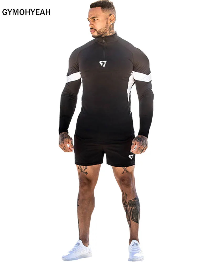 GYMOHYEAH Two Piece Set Men T Shirt Top+Shorts Men Tracksuits Quick-drying compression Causal Sportswear Tops Short Trousers