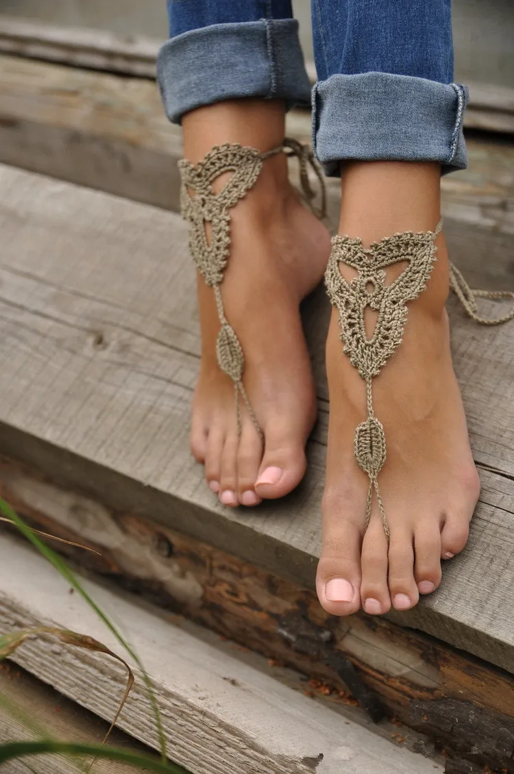 Femmes broderie tricot bracelets de cheville pied bijoux Crochets Barefoot  sandales de mariée accessoires - AliExpress