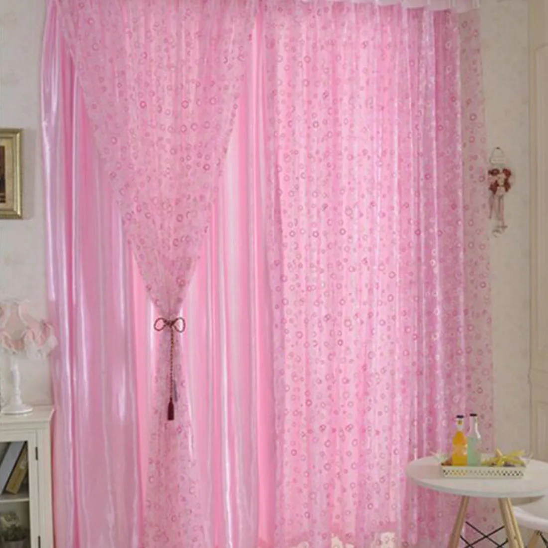 Милые тюлевые занавески 100x200 см с принтом в виде пузырьков, вуаль, на дверь, на окно, на балкон, прозрачная панель, занавески на экран для гостиной - Цвет: Розовый