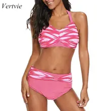 Vertvie, модный сексуальный комплект бикини с лямкой через шею,, летний комплект из двух частей, женская пляжная одежда, шорты с высокой талией, купальный костюм, купальник с открытой спиной