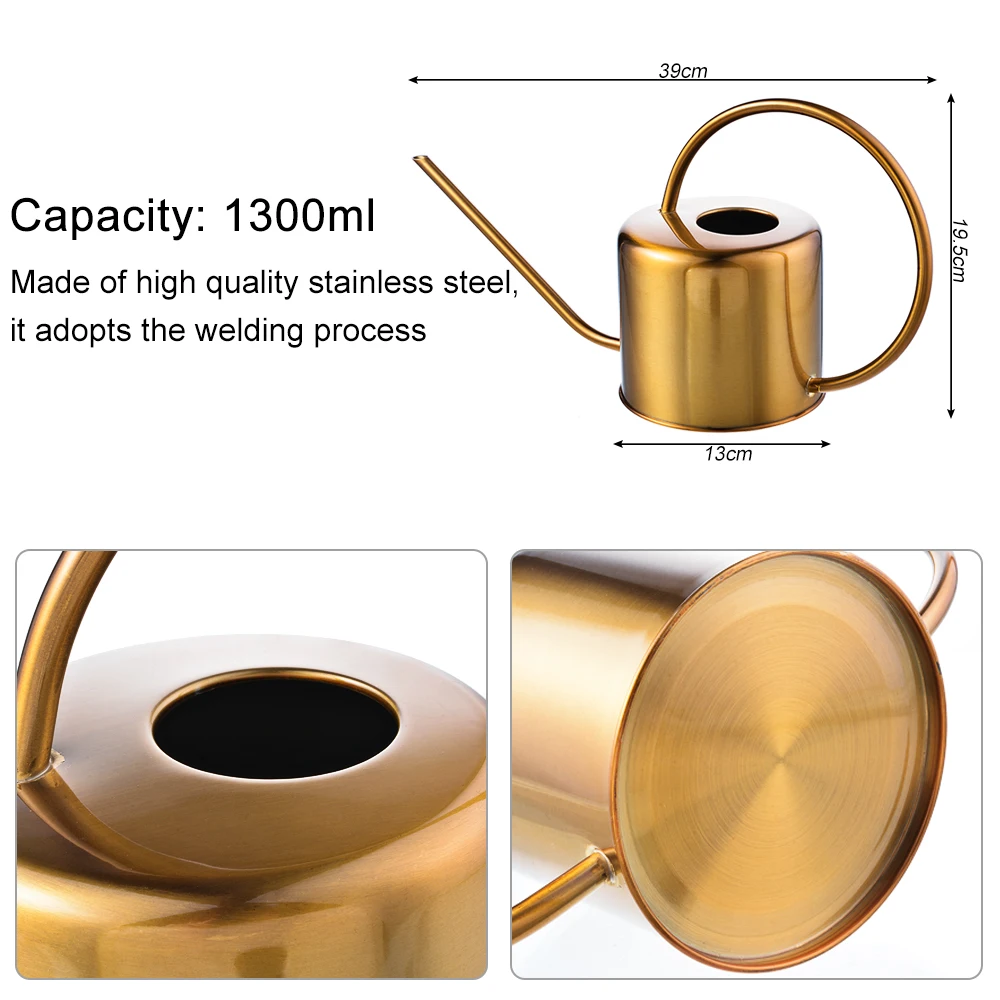 Лейка Золотой сад из нержавеющей стали 1300 мл маленькая бутылка для воды простая в использовании ручка идеально подходит для полива растений цветок
