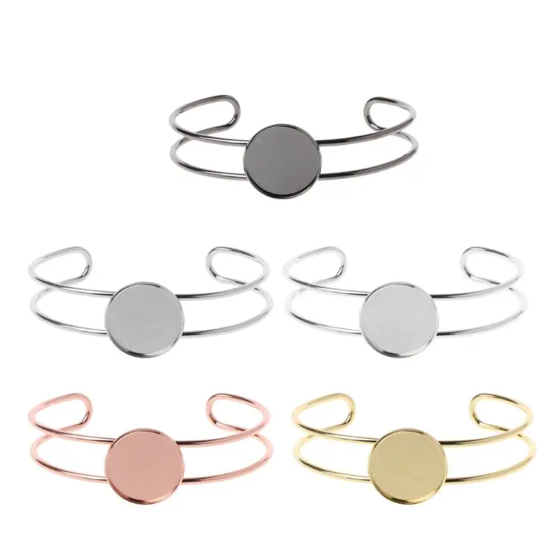 

High Quality Fashion Bangles for Women Brass Bezel Tray Blank Cuff Bracelet with 20mm Round Cabochon Jewelry Making
