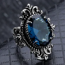 Fashion Goose Egg-shaped Sea Blue CZ Stone Ring Crystal Ring For Women Wedding Engagement Party Ring Jewelry Gift