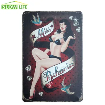 Sexy Girl  Miss Behavin Metal Tin Sign Vintage Home Decor Tin Sign Bar\KTV Wall Decor Metal Plaque Retro Painting Metal Plate