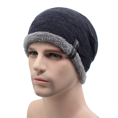 Вязанные шапочки Skullies Beanies мужские зимние головные уборы для мужчин и женщин модные шапки s Теплые Мешковатые мягкие брендовые кепки простая вязаная шапочка мужская шапка s - Цвет: navy