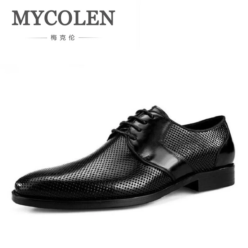 

MYCOLEN 2018 Italian Round Toe Men Dress Shoes Oxford Luxury Brand Black Brown Mens Shoes Hollow Out Cowhide Formal Shoes Men