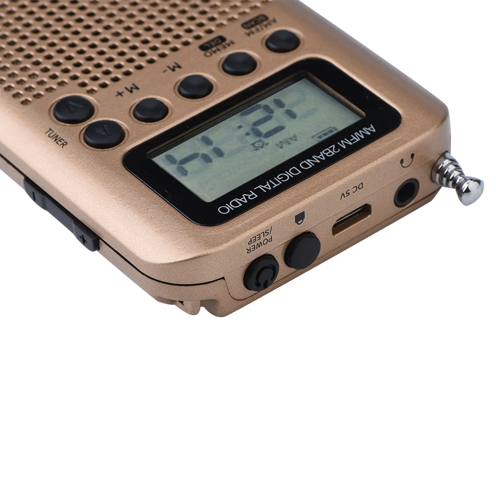 SOONHUA Digital Radio 2 Band 8UV Stereo Radios Digital Tuning Radio AM/FM Decoding Pocket Radios Gold