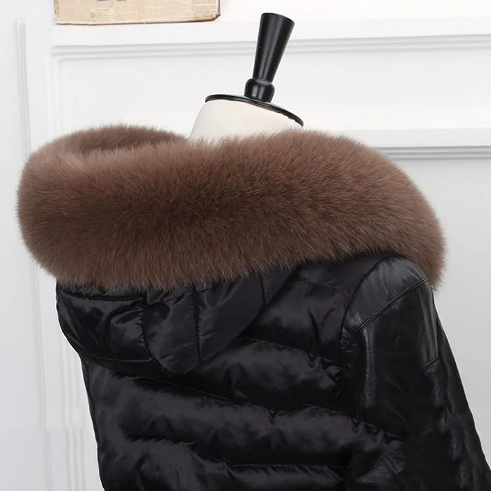 brown Pudi SF861 женский шарф из натурального меха лисы длинный натуральный Лисий Мех Шарфы Шаль кольца - Цвет: brown