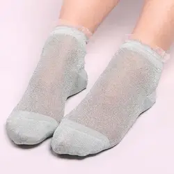 Женские носки Meias модные хрустальные шелковые кружевные забавные Женские носочки сетчатые блестящие короткие носки прозрачные эластичные