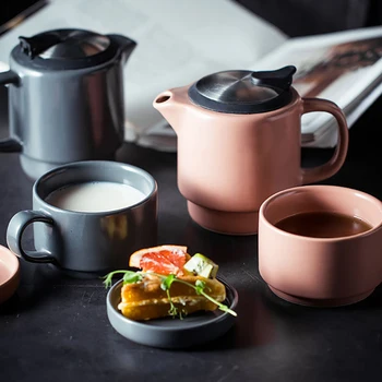 

Ceramic Coffee Pot Cup Kit Water Kettle Set European Afternoon Tea Cup Retro Teacup Tableware Office Dessert Tea Simple Mini Set
