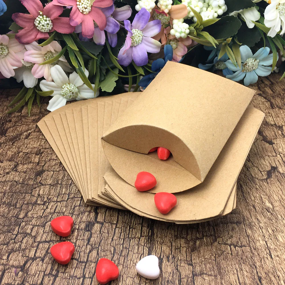 50 Pcs Wedding Gift Boxes Kraft Pillow Shape Wedding Favor Gift Box