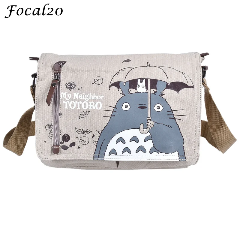 Focal20 Cute Totoro Canvas Messenger Shoulder Bag Unisex Crossbody Bag