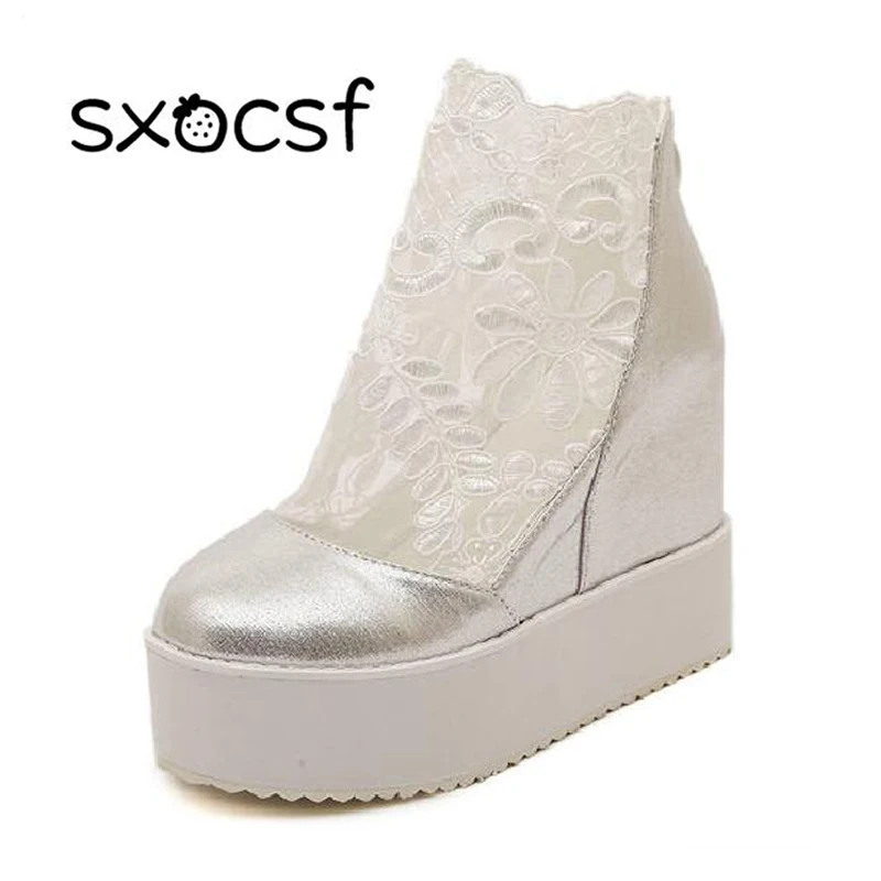 

Fashion Sweet Lace Roman Shoes Women Wedge Heels White Platform Pumps High Heels Sandals Zapatos Plataforma Mujer Encaje 34-39