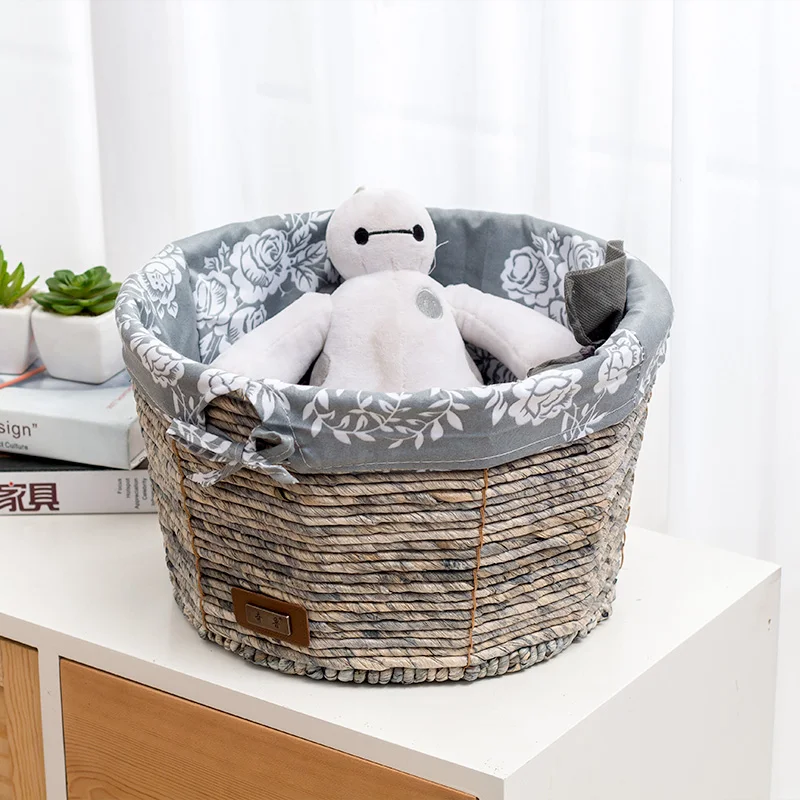 

Kitty litter straw basket storage of toy cat house with cotton lining county side table snack book cloth corn husk storage boxes