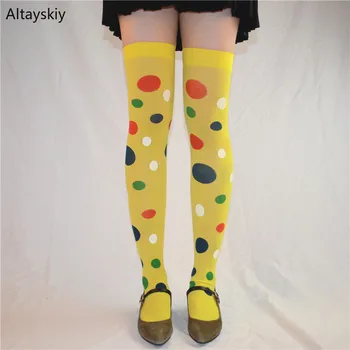 

Stockings Women Thigh High Over Knee Printed Colored Dots Womens Stylish Soft Harajuku Leisure Trendy Stocking High-Quality New