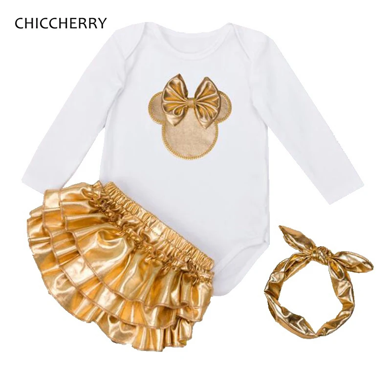 regiment Idioot voor de helft Goud Minnie Zwarte Lange Mouw Bodysuit Hoofdband Bloeiers 3Pcs Baby Meisje  Set Kinderkleding Baby Kleding Roupas De Bebe, 0 24M|roupas de bebe|baby  girl setinfant clothing - AliExpress