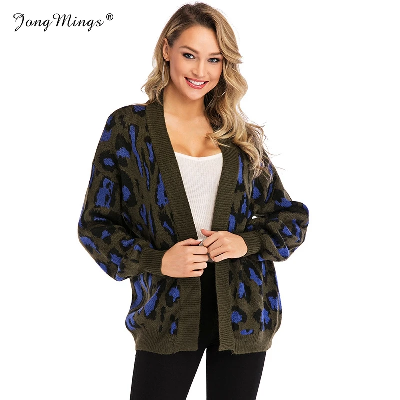 

2019 Warm Sweater Women Sexy Leopard Print Knitting Cardigans Female Oversized Lady Sweater Coat Long Sleeve Autumn Shawl Coat