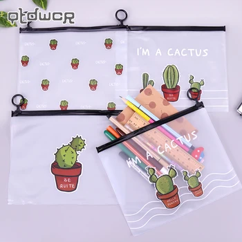 

Cactus Pencil Case Transparent PVC A5 File Folder Pencil Bags Cute Waterproof Stationery Bag for Student Office Supplies