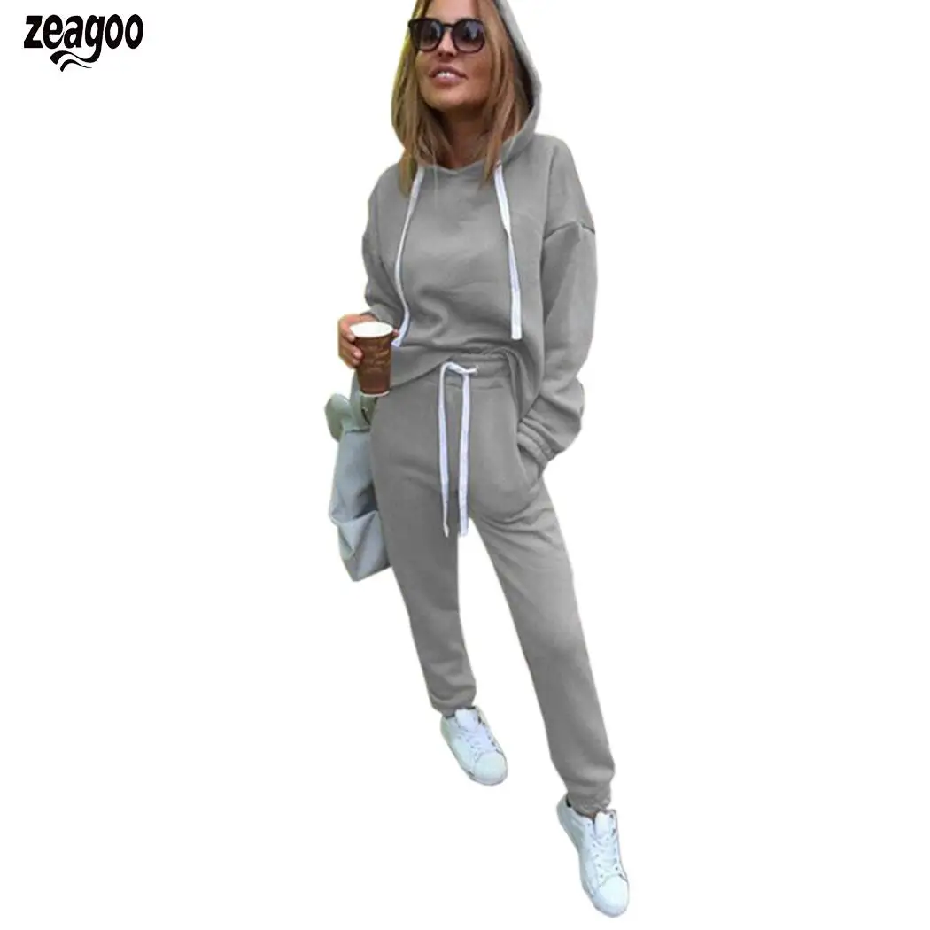 

Women Casual Hooded Long Sleeve 2 Pocket Solid Casual, Street, Outdoor, etc Pieces Hoodie Pants Suit Tracksuit