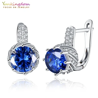 Yunkingdom Роскошные блестящие серьги-кольца для женщин, круглые модные серьги с кубическим цирконием - Окраска металла: blue