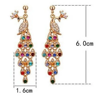 Стразы красочный кристаллы Павлин Серьги с бахромой длинные серьги для женщин модные ювелирные изделия