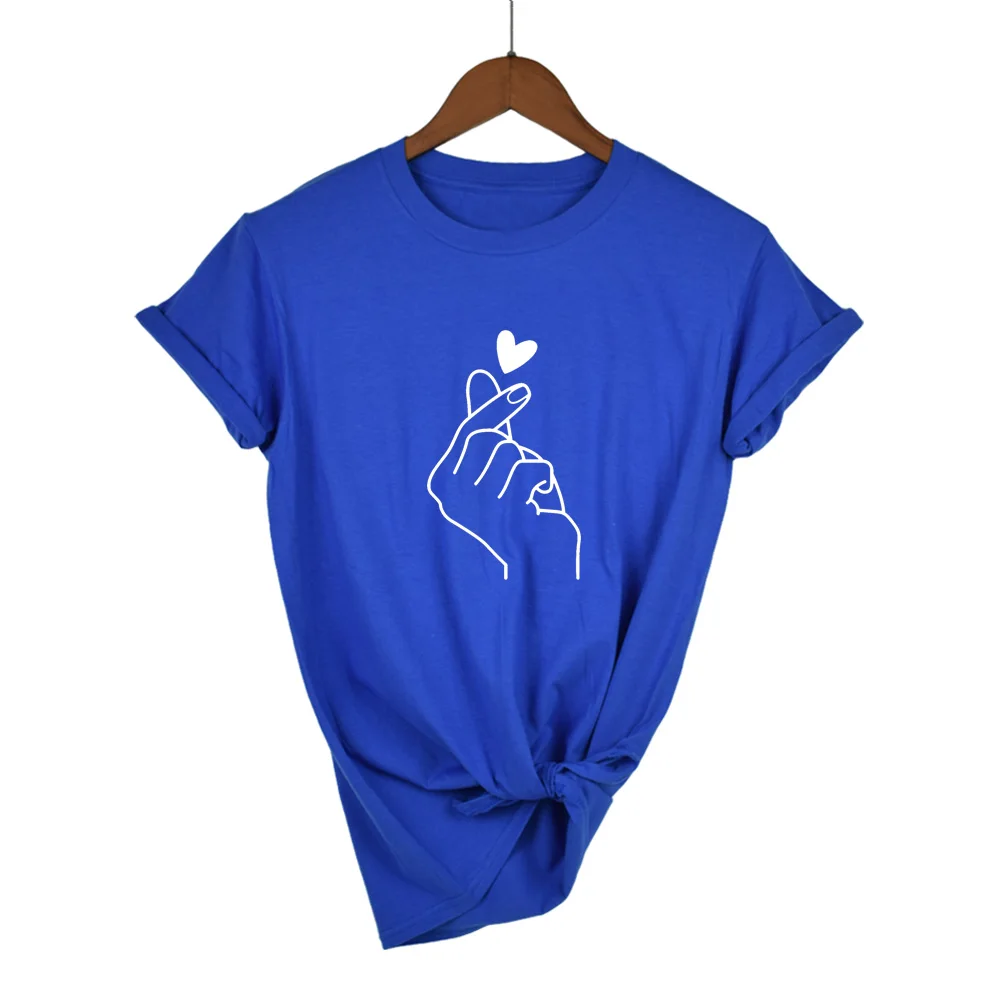 Новое поступление, женская футболка с графическим принтом «рука любви», забавные летние топы размера плюс, футболка, хипстерская одежда, уличная футболка, брендовая - Цвет: Blue-W