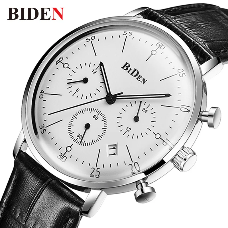 

2018 BIDEN Mens Watches Top Brand Luxury Business Sport Chronograph Quartz Man WristWatch Leather Male Clock Waterproof