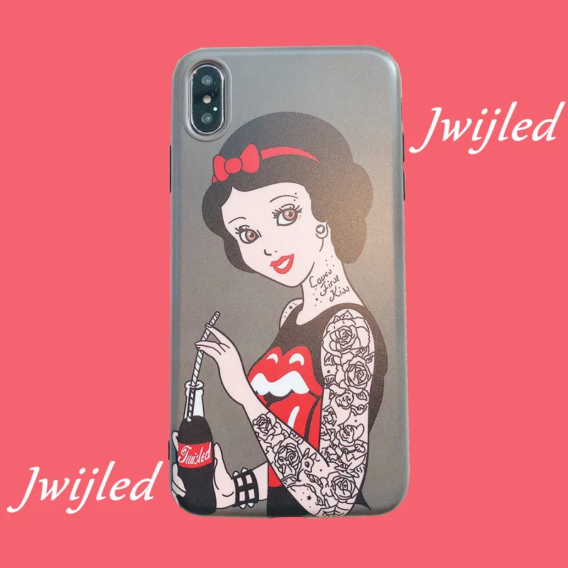 Spoof Princess Snow White Tattoo IphoneXS Max Phone Case for Apple 8plus Girl All-inclusive IMD Soft |