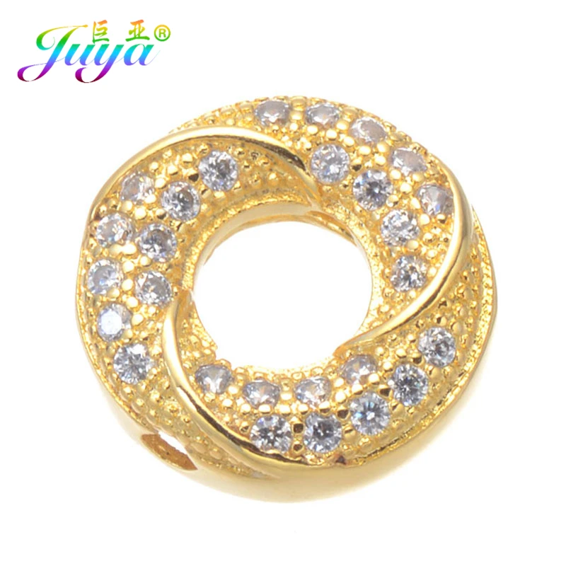

Handmade Metal Beads Accessories Pave Zircon Round Circle Charm Perles For Natural Stones Jewelry Decorative Beads