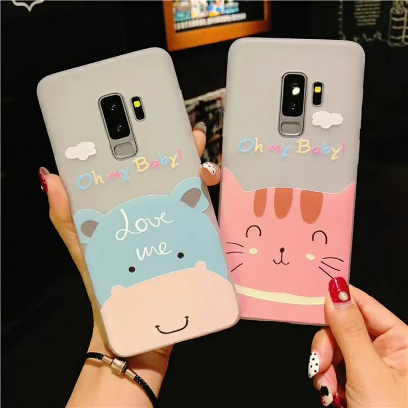 

Cute Kitty Phone Cases For Samsung GALAXY S8+ S9 Plus Note 9 Pink Cats Hippo Pattern Sweety Lover Babys Back Covers Coque Fundas