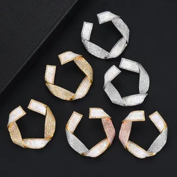 

GODKI Trendy Luxury Big 3 Tone Blossom Flower Stud Earrings For Women Wedding Cubic Zircon CZ Indian Bridal Earrings Bohemia Hot