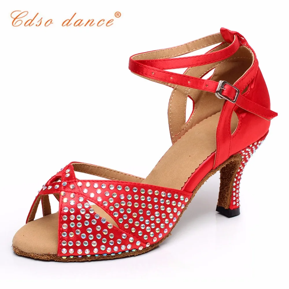

Cdso dance brand shoes 10313 New arrvial Red Rhinestone salsa shoe,Women's Satin Latin /Ballroom Dance Shoes