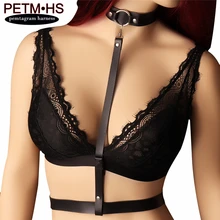 Кожаная шлейка для женщин БДСМ бондаж белье сексуальные топы клетка бюстгальтер черные кожаные ремни чулки экстравагантные полный танец одежда