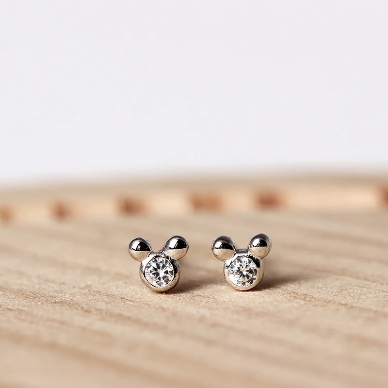 mickey CZ earring 100% 925 Sterling silver Jewelry fashion Hypoallergenic Stud earrings for women gift