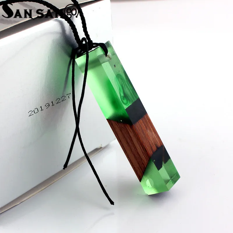 

Hot Selling Geometric Rectangle Resin Wooden Necklace Handmade Ocean Solidified Time Adjustable Long Sweater Necklace Jewelry