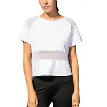 Летние Для Женщин Йога сетки топ, футболка Женская Бег Спорт Фитнес Breathable танков пикантные черные сапоги тренажерный зал быстросохнущая тренировки Футболка для танцев