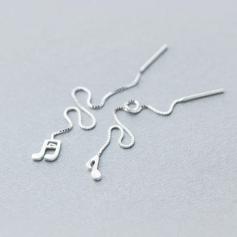 

Asymmetry Real. 925-STERLING-SILVER Ear Pull Through musical Note Ear Threader Earrings Asymmetry Long Dangle Box Chain GTLE658
