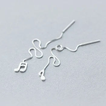 

Asymmetry Real. 925-STERLING-SILVER Ear Pull Through musical Note Ear Threader Earrings Asymmetry Long Dangle Box Chain GTLE658