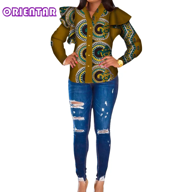 african style clothing African Blouse Women Clothes Butterfly Sleeve Long Sleeve Shirt Bazin African Print Tops Blouse Lady African Clothing WY4700 african outfits