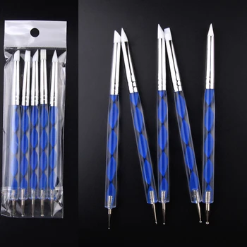 

1Set(5Pcs) Double Head Dotting Brush Pens Professional Gel Polish Brush Liner Durable Acrylic Uv Gel Painting Tools Bright Blue
