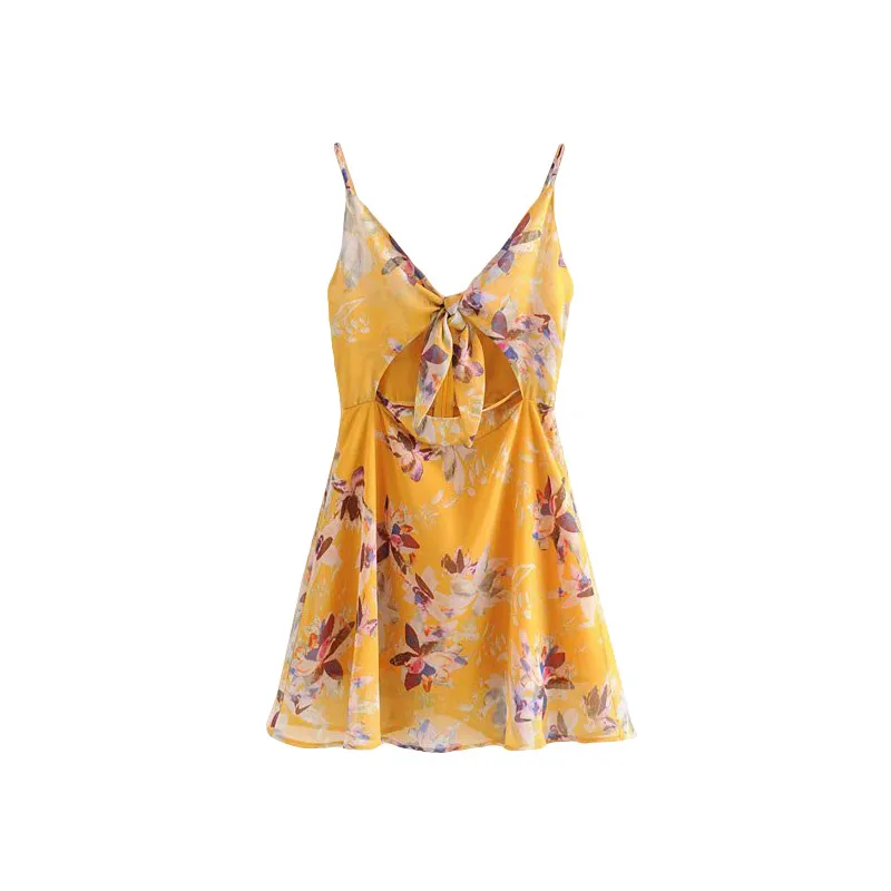 Women V Neck Flower Print Mini Dress Cut Out Design Adjustable Strap Backless Sexy Dresses FFZYQ209 | Женская одежда