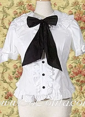 Лолита черный, белый цвет Ruffled границы хлопковая блуза - Цвет: Белый