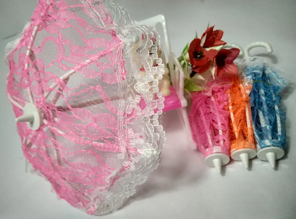 2016 Umbrella Doll Accessories Handmade Doll's Plastic Lace Umbrella