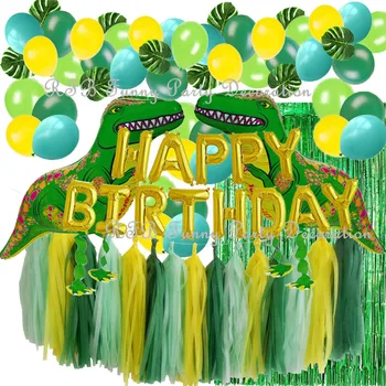 

Dinosaur Party Supplies Happy Birthday Decorations Kit Dino Balloons Jungle Jurassic Garland Banner Photo Props for Kid Birthday