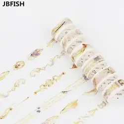 Jbfish Винтаж золото Фольга Gild Васи Клейкие ленты японский DIY Скрапбукинг Декор Бумага Стикеры Ретро маскирования Клейкие ленты с милой