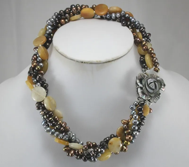 

FREE SHIPPING>>@@@ wholesale 18" mixed colors shell pearl and semi-precious stone nacklace