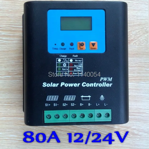  80A 12V/24V Auto-work Solar Charge Controller 12V 24V Solar Battery Controller 80A Home use