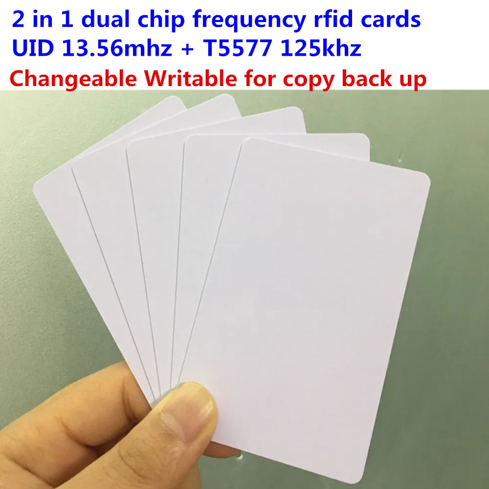

Dual chip frequency rfid 13.56mhz UID changeable MF1 1K and rfid 125khz T5577 Rewritable ID / IC Card for copy clone backup