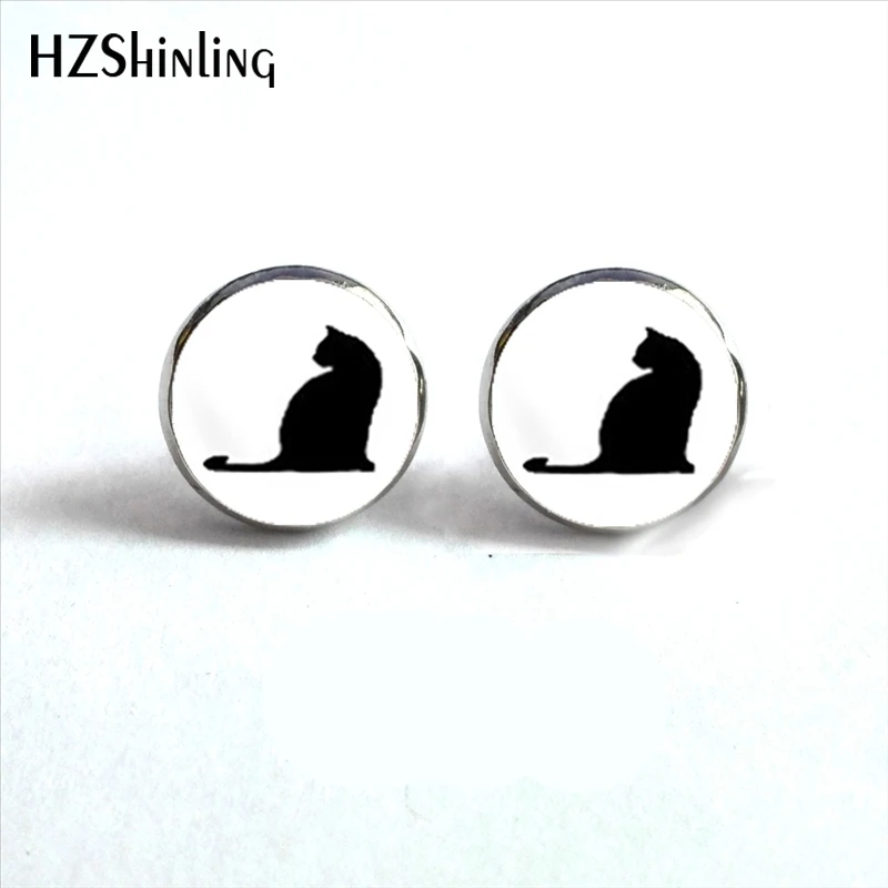 

NES-00114 Black Ear Studs Pet Earrings Silhouette Earrings Jewelry Art Photo Glass Dome Earring HZ4